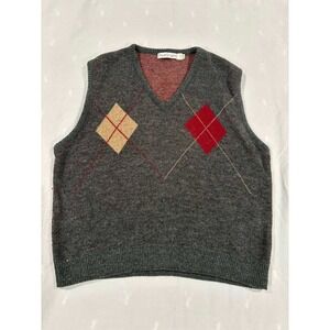 Royal Knight Mens Argyle V Neck Sweater Vest Size L Gray Red Tan Classic